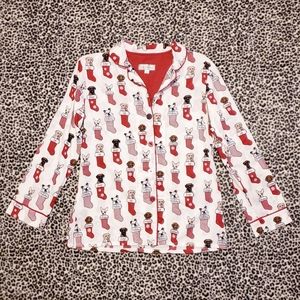Insomniax Christmas Dogs Stockings Cotton Button Down Sleep Shirt, Size M, GUC